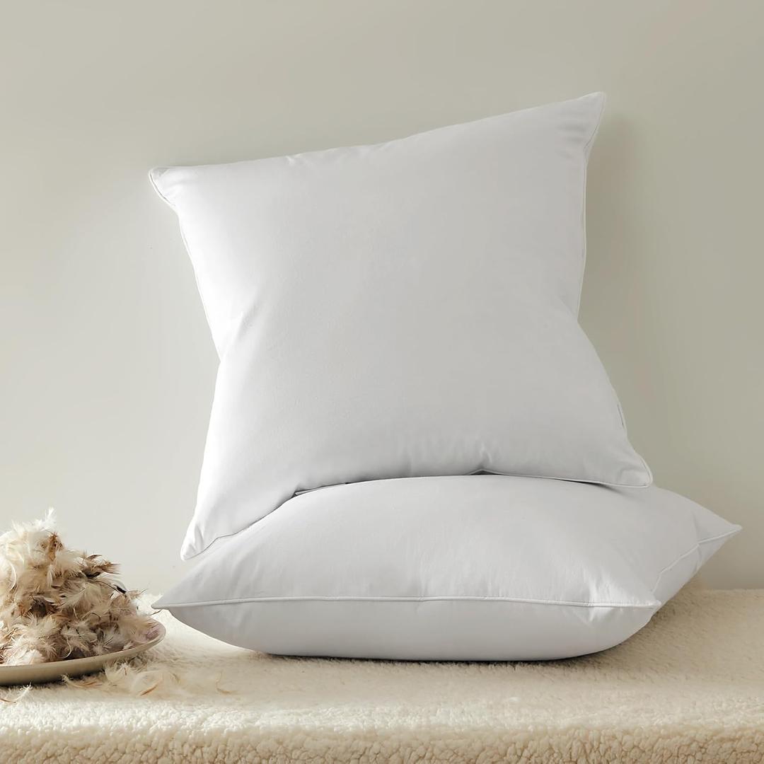 SLEEP ZONE Throw Pillows Insert 26x26(Pack of 2, White), Down Feather Throw Pillow Insert for Sofa, Bed and Couch, Decorative Pillows, 100% Skin-Friendly Cotton Cover