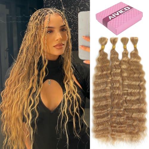 AIVICO Super Wave Bulk Human Hair 100% Unprocessed Brazilian Virgin Human Hair Extensions Bundles for Braiding Hair Wet and Wave Micro Human Hair(1Pack-4PCS, 18inch #27)