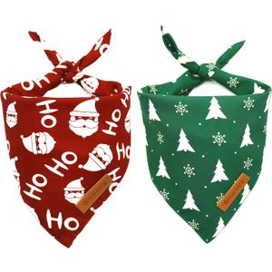 Realeaf Christmas Dog Bandanas 2 Pack, Christmas Tree and Santa Claus Dog Scarf for Boy and Girl, Premium Durable Fabric, Holiday Bandana for Small Medium Large and Extra Large Dogs (Large)