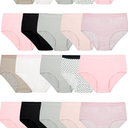 Fruit of the Loom Girls' Tag Free Cotton Brief Underwear Multipacks, Brief-20 Pack-Black/ Pink/ Grey, 10