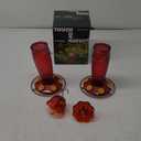 Kingsyard 2 Pack Glass Hummingbird Feeders for Outdoors Hanging, Wild Bird Nectar Feeder with 6 Feeding Ports, 24 oz Leak-Proof, Red (Ant Moat Included)