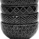 Sureasy Ceramic Ice Cream Bowls, 12oz Embossed Dessert Bowls Set, 4.6 Inch Stoneware Small Bowls for Snack, Sauce, Fruits, Microwave and Dishwasher Safe, Set of 4, Black