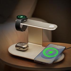 Aluminum 4-in-1 Charging Station for Samsung/Android with 3-Level Night Light, 18W Wireless Charger for Galaxy S25 Ultra/S24/S23/S22/Note 20,Galaxy Watch Ultra/8/7,Galaxy Buds 3 Pro(Starlight)