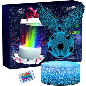 UneedMe Kids Night Light Soccer 3D Illusion Lamp with Remote Control 16 Colors LED Changing, Christmas Birthday Children's Day Gift Idea for Sport Fan Boys & Girls Bedroom Decorative Light