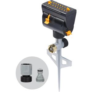Melnor 65137AMZ MiniMax Turbo Oscillating Sprinkler on Step Spike, 4000 sq. ft., 4-Way Adjustable, Quick Connect Bundle, Yellow