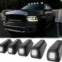 5PCS Solar Cab Lights White Wireless No Drill Car Roof Top Marker 12 LED Warning Light Smoke Lens IP67 Waterproof Truck Roof Light Compatible with Pickups Trucks Ford Dodge Ram GMC Toyota SUV