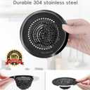 TRAPMATE Sink Drain Strainer, Reversible Chain Mesh Kitchen Sink Drain Strainer, Easy Clean 304 Stainless Steel Sink Strainer for Food Catcher Garbage Disposal, Black