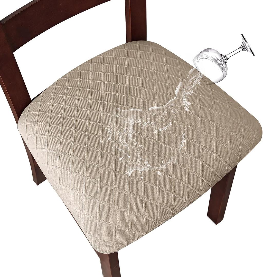Genina Waterproof Seat Covers for Dining Room Chairs Covers Dining Chair Cover Kitchen Chair Covers (Khaki, 4 Pcs)