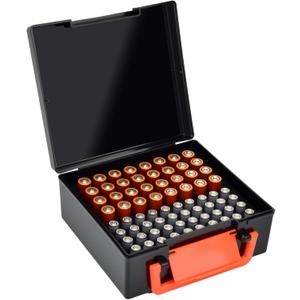 FULLCASE Battery Storage Organizer Holder Holds 72 AA AAA Batteries, Box Cases Garage Container, Home Drawer Organization Dispenser (Case Only) (Black)