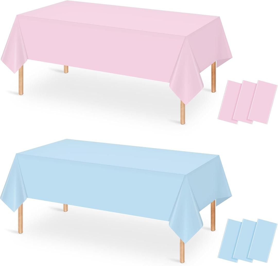 MASHAN 6Pack Gender Reveal Tablecloths, Disposable Plastic Pink and Blue Tablecloth, Rectangle Table Covers for Boy or Girl Baby Shower Party Decorations,54108 Inch (6pcs, Pink Blue)