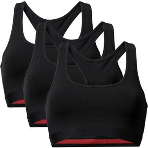 DANISH ENDURANCE Bralettes for Women, Organic Cotton Underwear, Seamless Bra, Wireless Bras, Racer Back, 3 Pack (Black, XL)