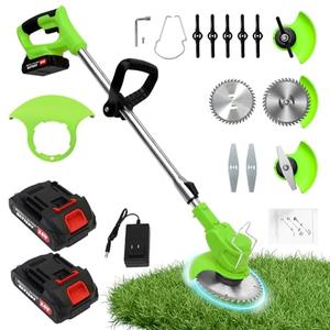 Electric Weed Wacker Grass Trimmer, 3 in 1 Weed Eater Battery Powered, Cordless Trimmer with 2pcs 24V Batteries, Stringless Lightweight Lawn Edger Brush Cutter for Lawn Garden Yard