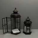 JHY DESIGN Set of 3 Decorative Candle Lanterns 20''&14"&10" H Outdoor Candle Lanterns Vintage Metal Cand leholder for Indoor Outdoor, Events, Parities and Weddings(Black with Gold Brush)