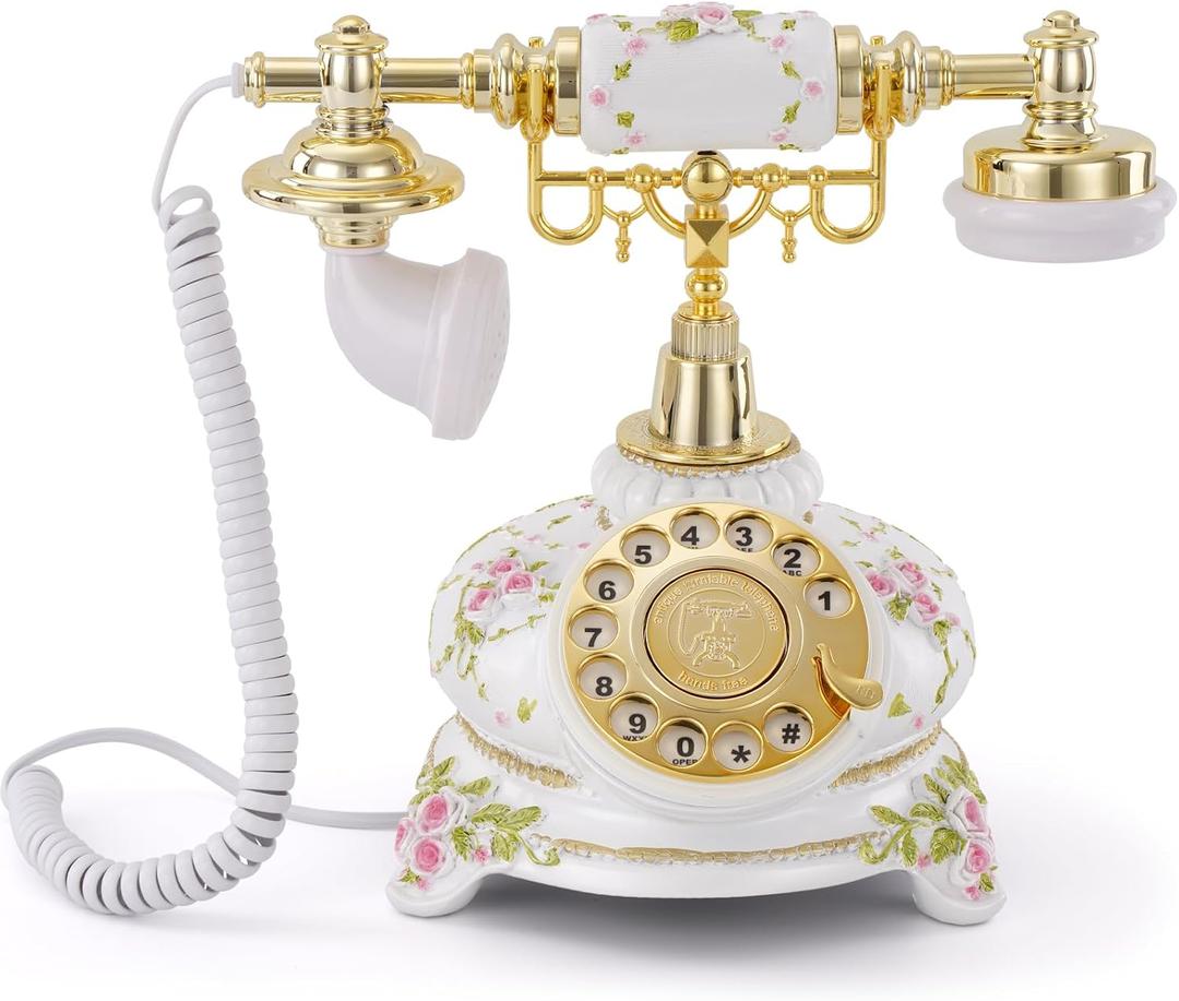 UKBW Audio Guest Book Phone, 32G Capacity Vintage Audio GuestBook Wedding Phone, Retro Audio Telephone Recording Customized Voice Message for Your Wedding Party, Retro Flower