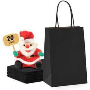 METRONIC 20 Pack 5.25x3.75x8 Small Black Gift Bags, Kraft Paper Shopping Bag with Handles for Small Business, Boutique, Gift Wrap, Bulk