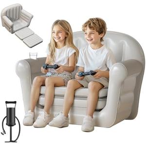 QPAU Inflatable Couch, Extra Wide 2-in-1 Toddler Couch Fold Out with Plush, Convertible Kids Couchs to Lounger for Baby Boys Girls, Portable Sleeper Sofa for Home Camping Travel