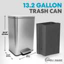 SIMPLI-MAGIC 50 Liter / 13.2 Gallon Soft-Close, Smudge Resistant Trash Can with Foot Pedal and Built in Filter- Stainless Steel, Sleek Finish