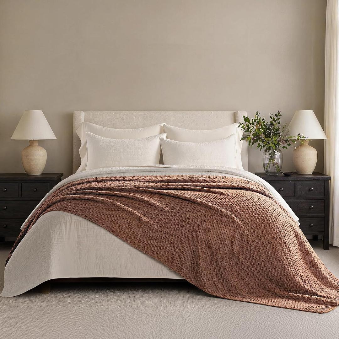EVERGRACEHOME Chunky Chenille Knit Throw Blanket, 108x92, Terracotta Clay | Sculpted Moss Stitch, Chic Modern Farmhouse, All-Season Warmth, OEKO-TEX Certified, Oversized King for Couch, Bed, Sofa