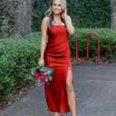 DAAWENXI Women's Summer Sexy Strapless Satin Tube Bodycon Midi Dress Side Slit Cocktail Party Long Dresses (Red)