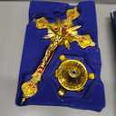 Metal Standing Crucifix  Beautiful Golden Tabletop Catholic Jesus Cross for Home Chapel Decoration and Religious Gifts(Golden-Red)