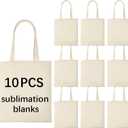 OKBA 10 pcs Sublimation Tote Bags, Polyester Tote Bags for Sublimation, DIY Customization Blank Canvas Tote Bags 12.2 * 14.2 in (Beige)