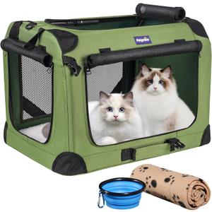 Petprsco Large Cat Carrier for 2 Cats Small Medium Dogs, Soft Pet Carrier 24x17x17 for Traveling with Warm Blanket Foldable Bowl and Washable Pad (Green)
