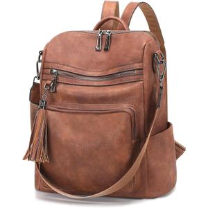 OPAGE Leather Backpack Purse for Women Fashion Tassel Ladies Shoulder Bags Designer Large Backpack Travel Bag (13-in Height, 0-1 Brown)