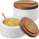 2 Set White Marble Salt and Spice Cellar with Lid and Spoon Marble Salt and Pepper Cellars Elegant Modern Container for Kitchen Countertop Keeps Spices Dry