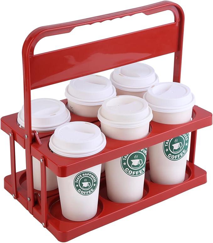 Reusable Drink Carrier with Handle for Delivery Drivers Portable Cup/Coffee Holder Accessories for Delivery, Foldable Drinks Caddy with Tray, Car Durable Plastic Festive Bottle, Vacation Container, Red