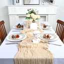 8 Pack Beige Cheesecloth Table Runner 10Ft Spring Gauze Cheese Cloth Table Runner 120 Inch Boho Sheer Rustic Fabric for Holiday Decor Bridal Baby Shower Wedding Home Decorations Beige, 8 Pcs - 10Ft