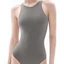 PUMIEY Bodysuit for Women Sexy Tops Thong Bodysuit Sleeveless Tank Top Elephant Grey Medium