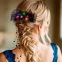 2 x Yokawe LED Light Up Hair Bow Clip,Black Tulle Flower Prom Wedding Costume Accessory with Pearls & Feathers for Women