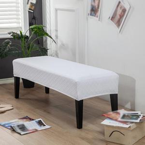 Rectangle Bench Covers, Removable Dining Chair Cover, Soft Fit Universal Stretch Bench Chair Slipcovers, Anti-Dust Washable Jacquard Seat Protector for Bedroom, Living Room, Kitchen(Plaid White) (1pc)