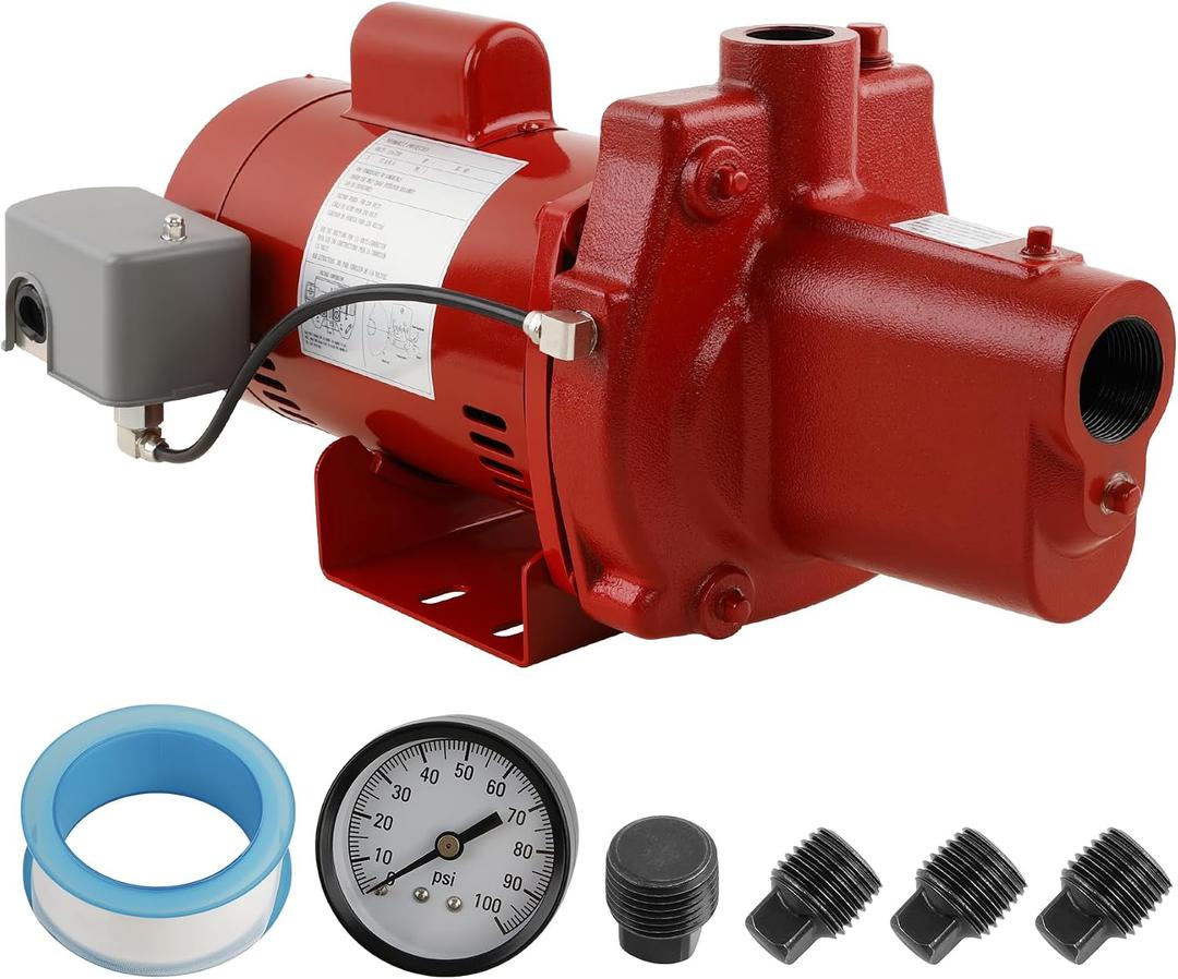 RJS-100-PREM Premium Cast Iron Shallow Well Jet Pump | 1 HP, 23 GPM, 115/230 Volt, for Home, Agriculture, Irrigation, 602208, Red