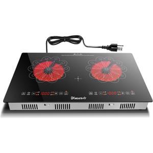 2 Burner Electric Cooktop - 24 Inch Electric Stovetop Built-in and Countertop, Portable Double Burner Ceramic Cook Top with Child Lock, Timer, Sensor Touch Control, 110V - 120V Plug in