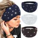 CAKURE Wide Rhinestone Headbands Sparkly African Head Wraps Bling Head Scarf Motorcycle Hair accessories Women (Pack of 3) (set 1)