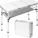 Folding Camping Table with Storage Net,3ft Portable Aluminum Folding Table with 3 Adjustable Height Max 27.3 Inch for Outdoor Backyard BBQ Picnic Cooking Tents Beach Indoor BedroomSilver