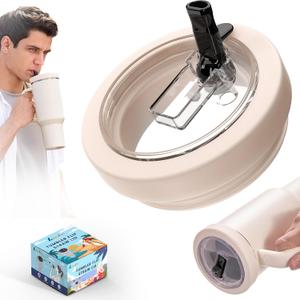 6 x 40 Oz Tumbler Flip Straw Lid for Stanley Quencher, Silicone Leak Proof Replacement Cover Reusable, Splash Resistant Cup Lids Accessories with Cleaning Brush Set (Cream)