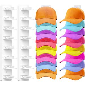 2 Pack Hat Organizer for Baseball Caps, Hat Rack for Wall Hold Up 16 Hats, Strong Adhesive & Screw-in Cap Holder hat hangers for Closet Door & Bedroom (White-2Pcak)
