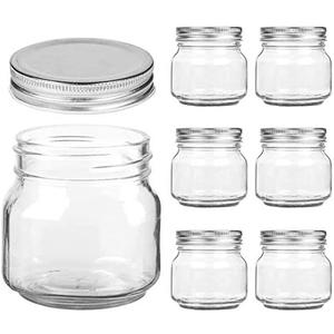 Yomarket Small Mason Jars Regular Mouth - 8 oz Clear Glass Jars with Silver Metal Lids for Sealing, Food Storage, Overnight Oats, Jelly, Dry Food, Jam,DIY Jars, 6PCS