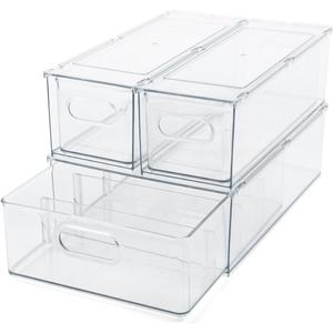 Clear Refrigerator Organizer Bins For Pantry Organization and Food Storage, Stackable Plastic Storage Bin With Pull-Out Drawer  Kitchen Containers, 3 Pack