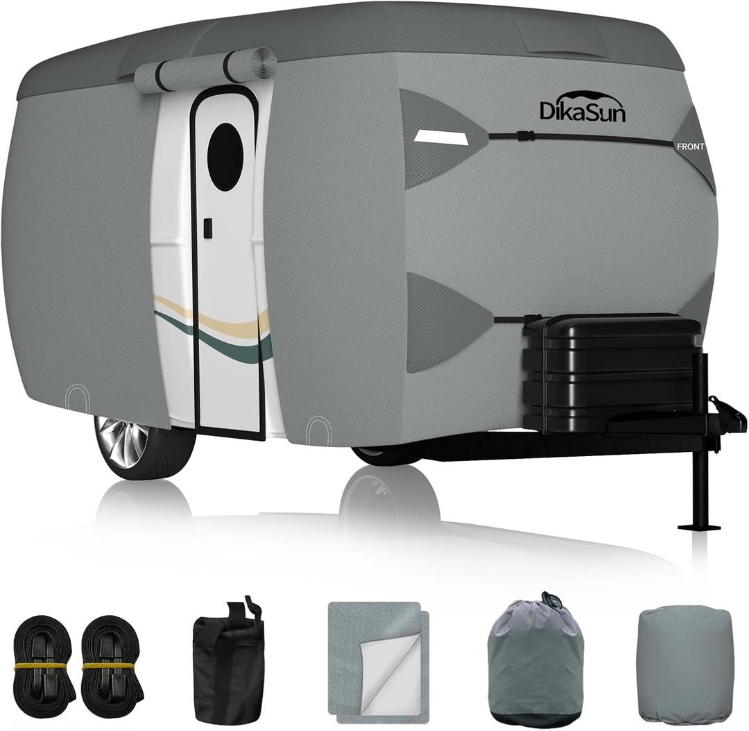Travel Trailer Cover, 7 Layers Fiberglass Camper RV Cover (Fits 13' - 16' Trailers), Tear Resistant Waterproof Motohome Trailer Cover