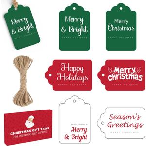 Christmas Gift Tags - 60 PCS Gift Tags for Christmas Presents with String | Xmas Ornaments Labels for Wrapping Paper Tissue Paper | Christmas Tree Decorations Name Tag Stickers for Gift Bags