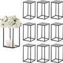 Sziqiqi Wedding Centerpieces Vase for Tables with Plates - 10 Pcs Metal Column Geometric Flower Stand 15.7in Black Flower Display Rack Decorations for T-Stage Reception Party Fiesta Event Home