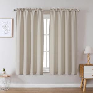 Chyhomenyc Curtains 63 Inch Length 2 Panels, Faux Linen Textured Semi Sheer Light Filtering Soft Airy Rod Pocket Window Treatment Drapes for Living Room Bedroom, Each 40W x 63L, Moon Beige