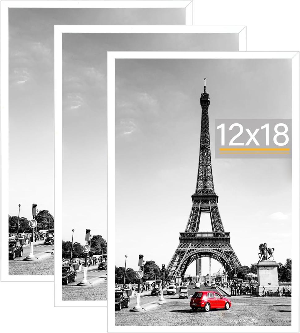 kennethan Picture Frame, Wall Gallery Poster Frames, Horizontal or Vertical Wall Mounting (White, 12x18-3 Pack)