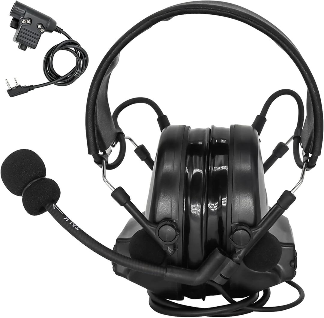 Tactical Headset,Sound Pickup Noise Reduction & Ken 2 Pin PTT for Airsoft Activities (Black)