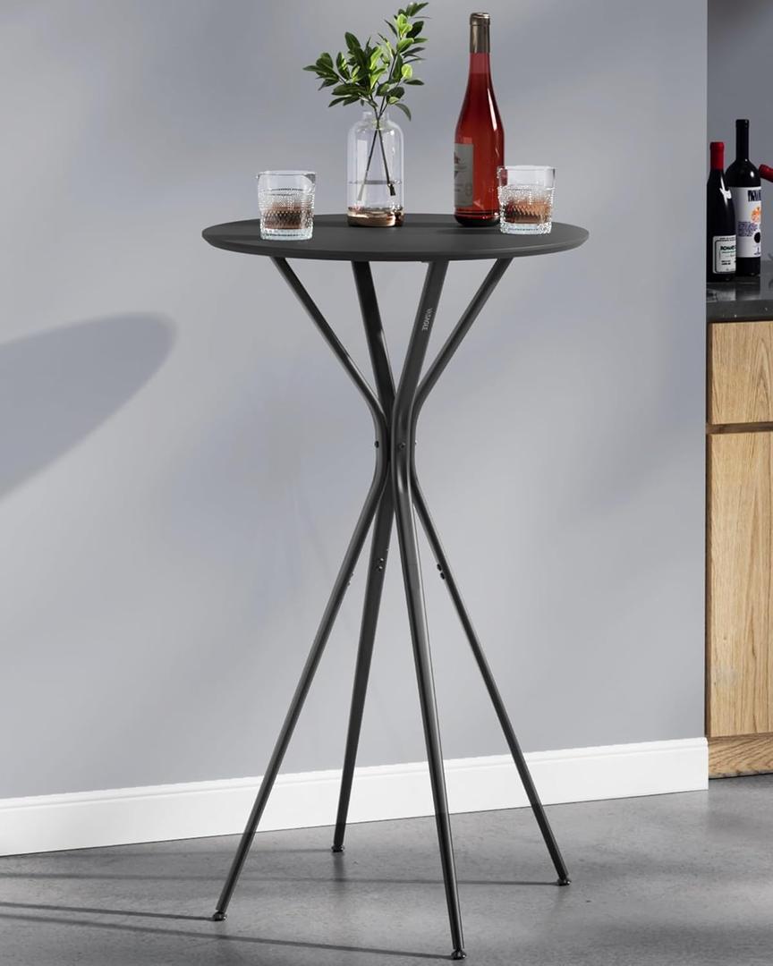 VASAGLE Bar Table, Round Cocktail High Top Pub Bistro Table for Events Party, Kitchen Dining, Home Bar, 23.6 x 23.6 x 41.3 Inches, Sturdy Metal Frame, Modern Style, Easy to Assemble, Black (Ink Black + Matte Black)