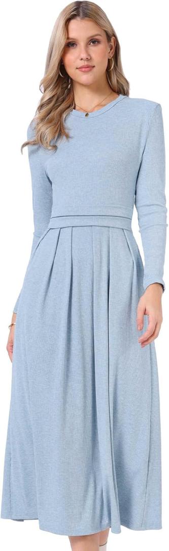 Allegra K Long Sleeve Maxi Dress for Women's Casual Formal Spring A-Line Dresses Small Blue