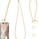 Universal Phone Lanyard Set, Cellphone Chain Crossbody*1 Phone Wrist Strap*1 with 2 Tether Tabs for iPhone 16 and Most Smartphones, iPhone Charm for Women Girls Party Traveling Shopping, Gold (Extended)